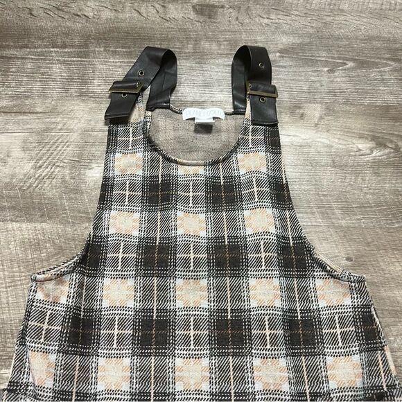 Planet Gold Plaid Overall Mini Dress Size Small - Picture 6 of 6
